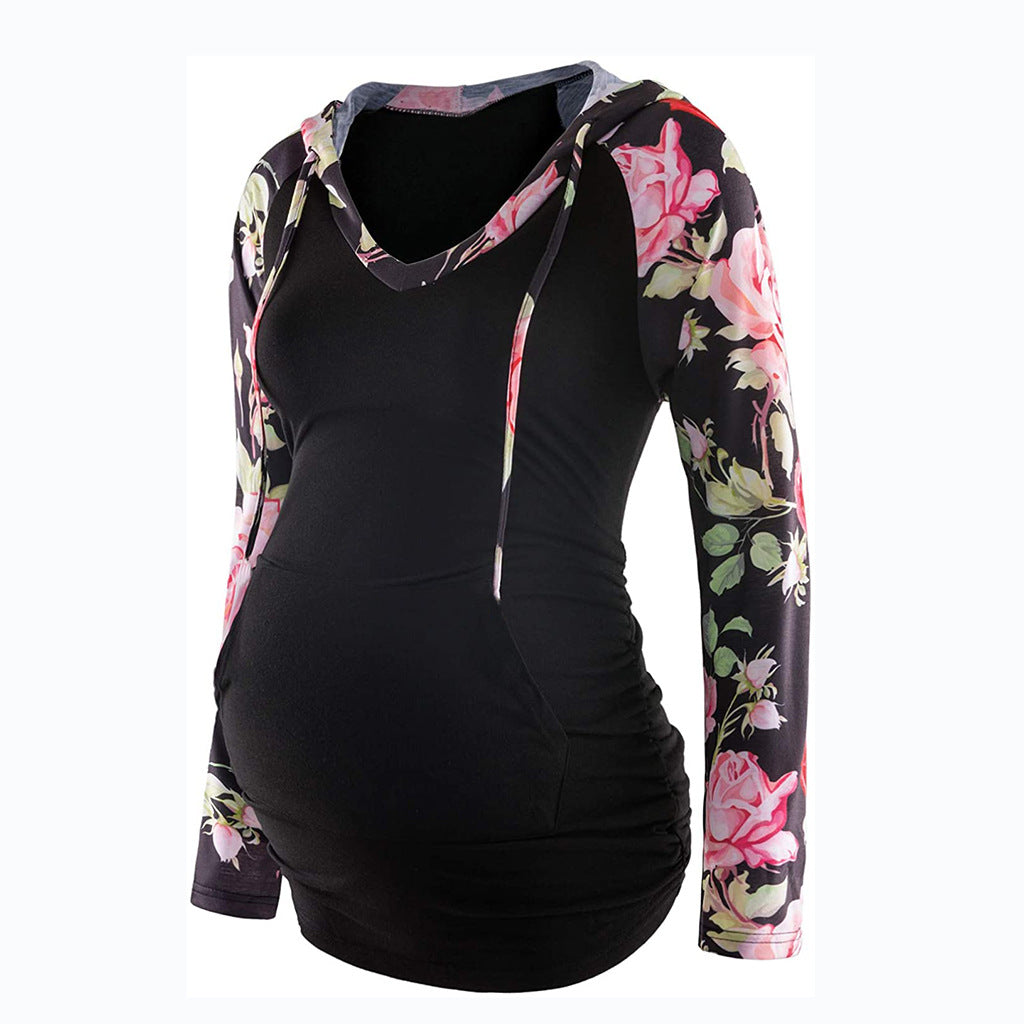 Wholesale V-neck Hooded Long Sleeved Polyester Tops for Pregnant Women